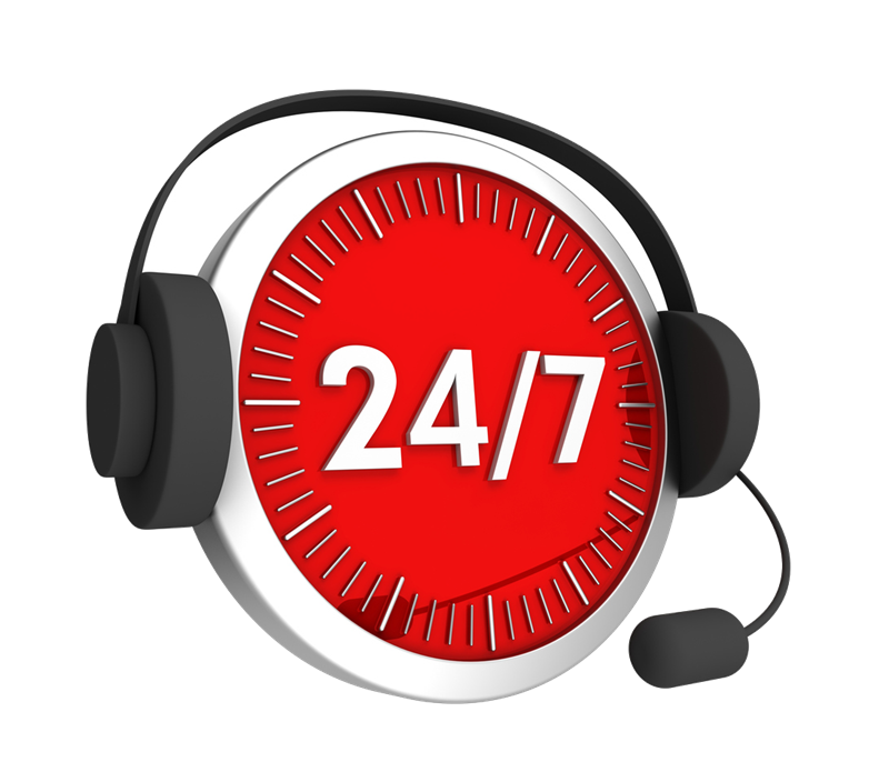 Uhr mit Headset und der Aufschrift 24/7